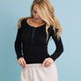 Cotton Long Sleeve Ribbed Henley Top with Buttons