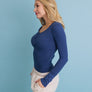 Cotton Long Sleeve Ribbed Henley Top with Buttons