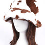 Cow Print Faux Fur Bucket Hat