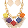 Wooden Beads Mix Media Statement Necklace Set