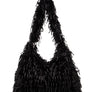 Faux Feather Hobo Slouchy Bag