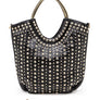 Crystal Studs Embellished Top Handle Tote Bag