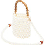 Bamboo Top Handle Beaded Bucket Clutch Bag