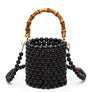 Bamboo Top Handle Beaded Bucket Clutch Bag