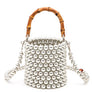 Bamboo Top Handle Beaded Bucket Clutch Bag