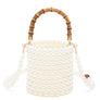 Bamboo Top Handle Beaded Bucket Clutch Bag