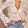 V-Neck Flare Sleeve Lace Top