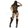 Swat Commander 7 Pc Zip Up Collar Crop Cosplay Halloween Black Costume Size M/L