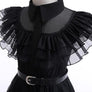 Black Costume Dress for Adults, Dark Gothic Dress with Belt, Perfect for Halloween Costume, Cosplay, and Birthday Party