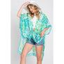 DIONA J WATERCOLOR GEOMETRIC PRINT KIMONO CARDIGAN ONE SIZE COLOR GREEN