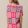 BiBi Flower Checker Pattern Short Sleeve Sweater