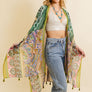 Paisley Print Open Front Kimono w/ Cinched Arms