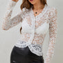 Ruffled V-Neck Long Sleeve Lace Top