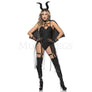 Dark Devil 6 Pc Black Teddy bodysuit Pentagram Contrast Lace Costume Set Size ML