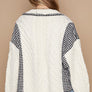 POL Cable-Knit Plaid V-Neck Button Up Cardigan