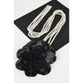 Plus Size Black Satin Flower Stretch Belt with Large Pearl Accent, Elegant Waist Cincher for Dresses and Outfits