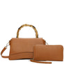 DIONA J 2IN1 PLAIN CURVED WOODEN HANDLE CROSSBODY BAG W WALLET COLOR COFFEE