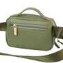 DIONA J VEGAN LEATHER SMOOTH HANDLE ZIPPER FANNY PACK BELT BAG COLOR GREEN