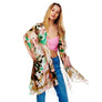 DIONA J FLORAL PRINTED SILKY KIMONO ONE SIZE COLOR BEIGE