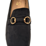 Women's Black Ballet Flat Shoes - Closed Pointed Toe Comfort Loafers, Slip-On Faux Suede Flats with Gold Accents, Water-Resistant & Slip-Resistant Sole