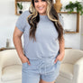 Double Take Full Size Texture Short Sleeve T-Shirt and Drawstring Shorts Set