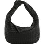 DIONA J WOMEN'S FASHION BRAID TEXTURE KNOT ZIPPER SHOULDER BAG COLOR BLACK