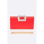 DIONA J CRYSTAL BUCKLE METALLIC BOX CLUTCH SHOULDER BAG COLOR RED