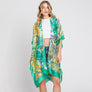 DIONA J HAND DRAWN WATERCOLOR TROPICAL LEAVES KIMONO ONE SIZE COLOR GREEN