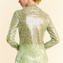 Davi & Dani Sequin Mock Neck Long Sleeve Mesh Top