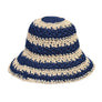 CC PAPER STRAW HAND CROCHET CLOTH IN 2 TONE STRIPES BUCKET HAT COLOR NAVY