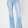 Judy Blue Full Size Mid Rise Raw Hem Slit Flare Jeans