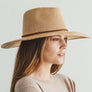 Faux suede wide brim panama hat with braided band