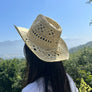Wide brim gambler sun hat in handwoven straw with