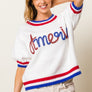 BiBi Metallic America Letter Short Sleeve Sweater