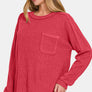 Zenana Full Size Contrast Stitching Brushed Ribbed Hacci Knit Top