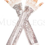 Elbow length sequin with lace trim arm warmer