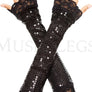 Elbow length sequin with lace trim arm warmer
