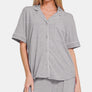 Zenana Button Down Short Sleeve Top and Shorts Lounge Set