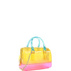 DIONA J TRENDY JELLY MULTI TONE SQUARE SHAPED HANDLE TOTE BAG COLOR YELLOW/PINK