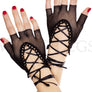 Lace up wrist length fishnet fingerless gloves