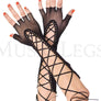 Fingerless lace up fishnet elbow length warmer