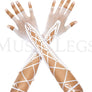 Fingerless lace up fishnet elbow length warmer