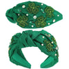Saint Patrick's Day Shamrock Crystal Embroidery Top Knotted Green Headband