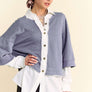 Davi & Dani Faux Layered French Terry Contrast Top
