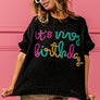 BiBi Metallic Letter Puff Sleeve Hairy Sweater