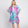 DIONA J HAND DRAWN TROPICAL LEAVES KIMONO ONE SIZE COLOR PURPLE