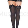 Plus size satin bow opaque thigh hi
