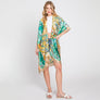 DIONA J HAND DRAWN WATERCOLOR TROPICAL LEAVES KIMONO ONE SIZE COLOR BEIGE