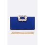 DIONA J CRYSTAL BUCKLE METALLIC BOX CLUTCH SHOULDER BAG COLOR BLUE