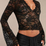 V-Neck Flare Sleeve Lace Top